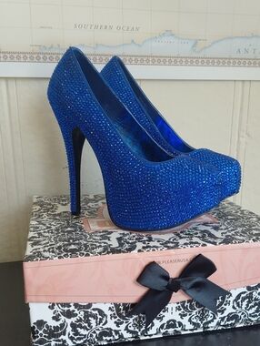 Bordello Sapphire Crystal Platform Pumps